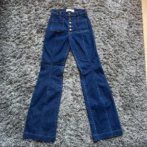 Reformation Sailor Jeans Zion Blue Wide Leg High Waisted Button Fly Size 24